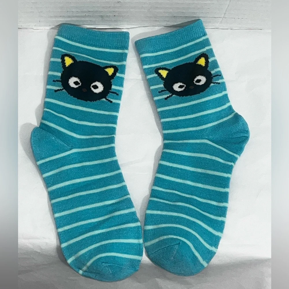 Sanrio Chococat #1 Turquoise Cat Stripe Mid Crew Socks